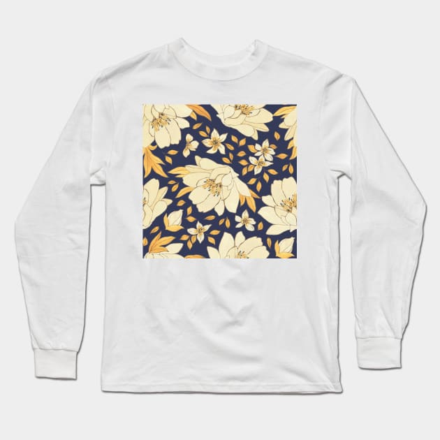 Handdrawn Flower Pattern Long Sleeve T-Shirt by NJORDUR